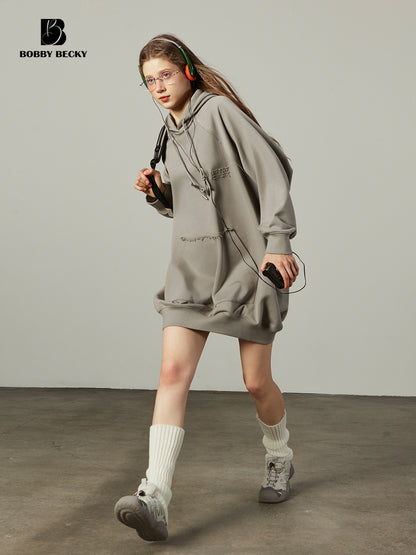 Oversized Raw Edge Hoodie Dress