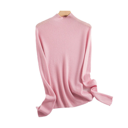 Elastic Rib Knit Woolen High Neck Top