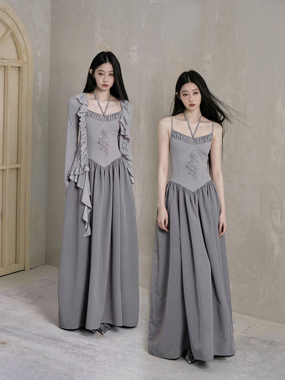 Dragon Embroidery Double-Strap Long Dress