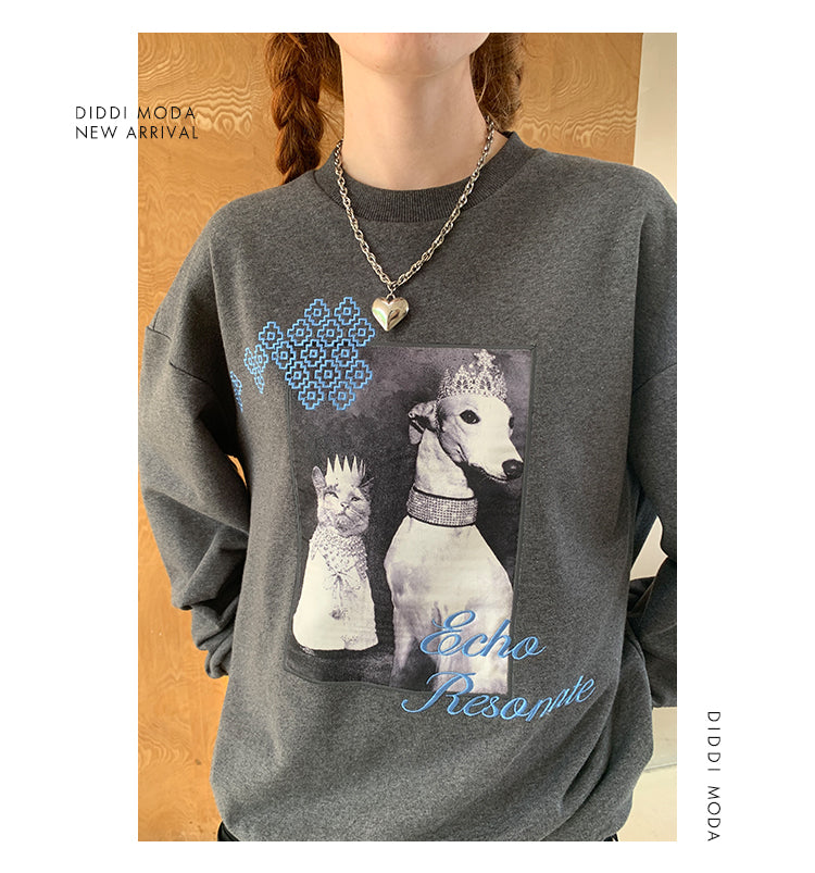 Photograph Applique Cotton Sweatshirt