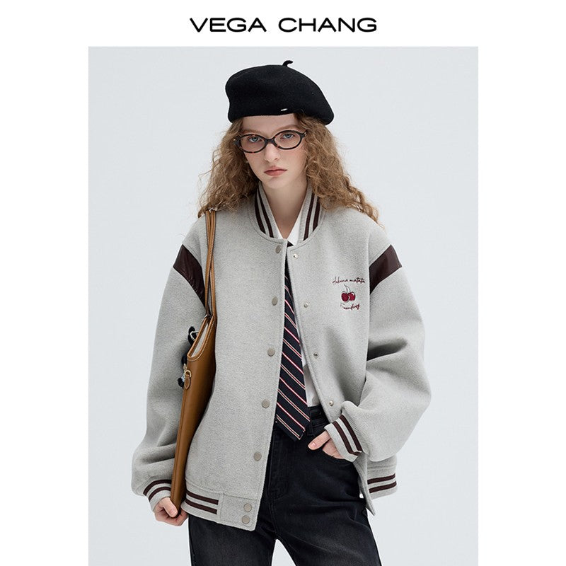 Cherry Embroidery Two-Tone Varsity Jacket