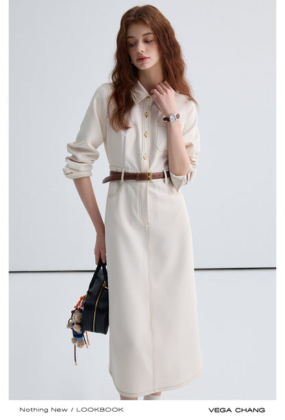 Contrast Stitched Long Shirt Dress