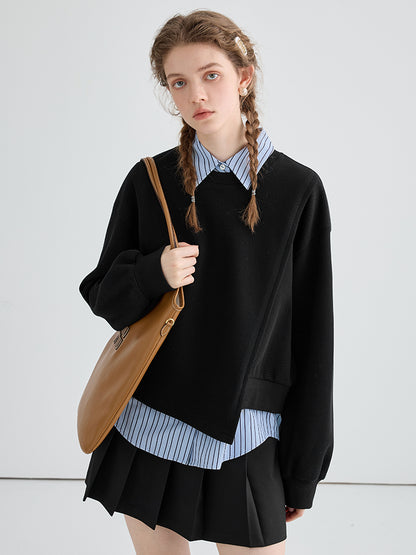 Layered Look Sweatshirt With Striped Shirt