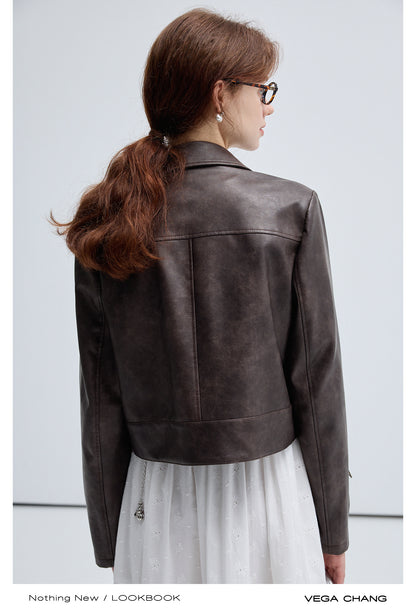 Faux Leather Vintage Vibe Short Moto Jacket