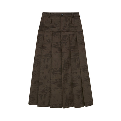 Patterned Elegant Pleated Long Skirt