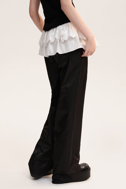 Frilled Lace Waist Straight Leg Trousers