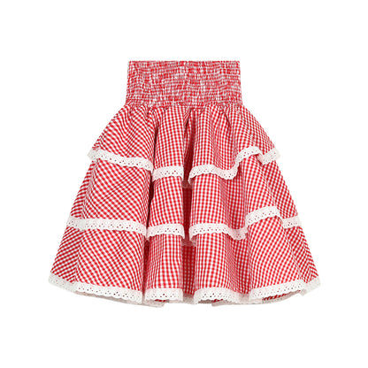 High Waist Checkered Tiered Short Skirt