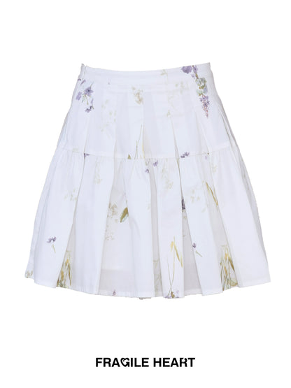 Floral Puff Sleeve Top And Matching Pleated Short Skirt