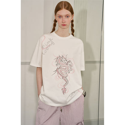 Glitter Lettered Dragon Print Oversized T-Shirt