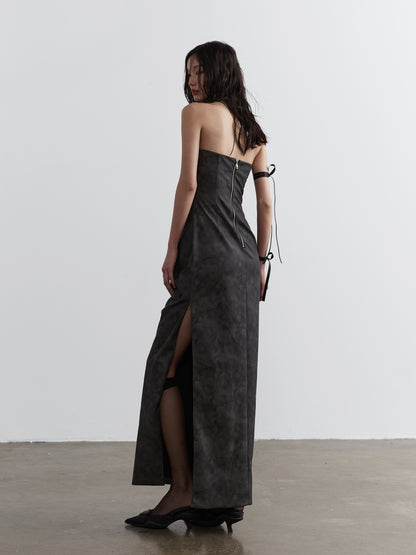 Sculptural Faux Leather Halter Tube Top Dress