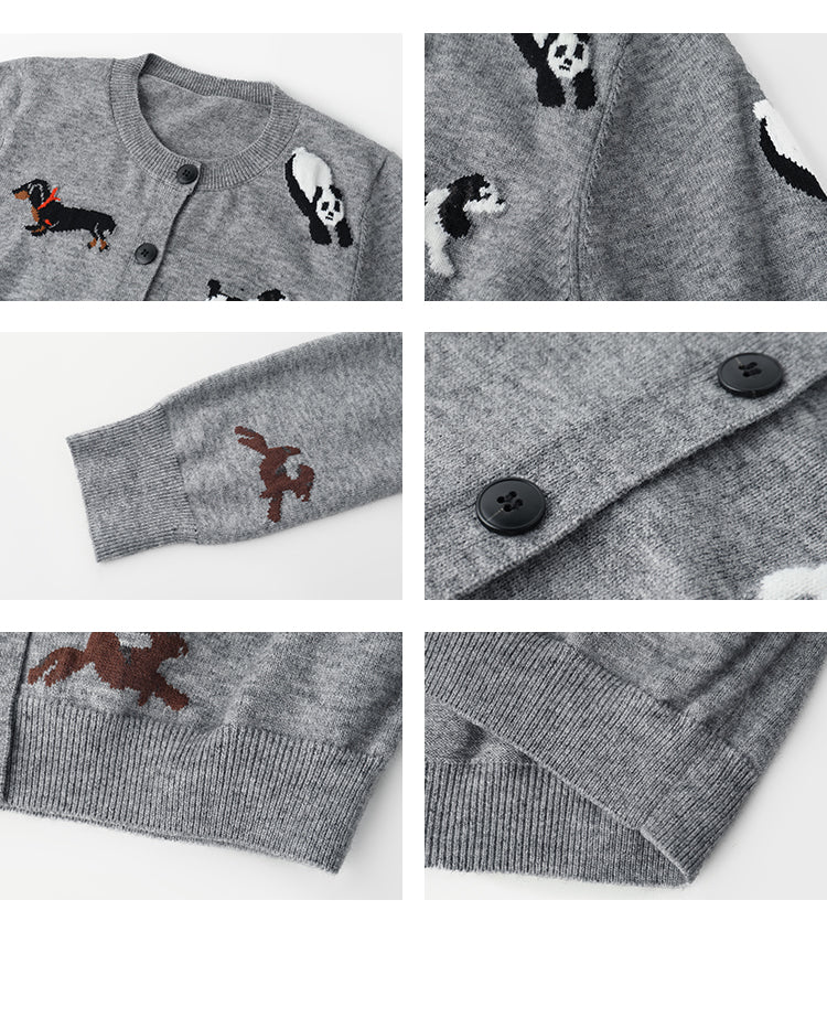 Jacquard Animal Patterned Round Neck Cardigan