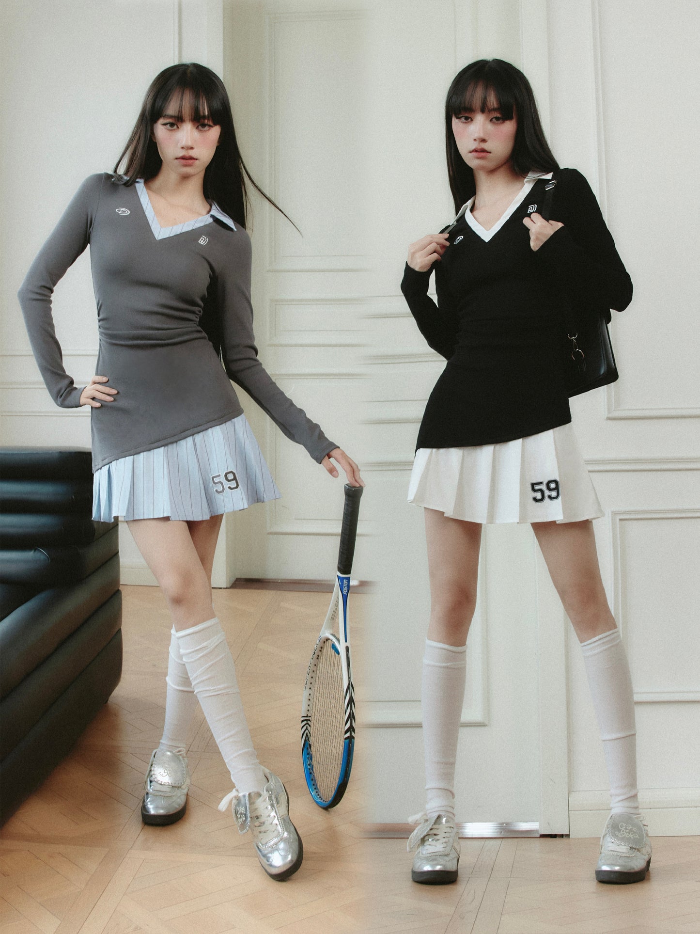 Tennis Style Sporty Layered Shirt Dress