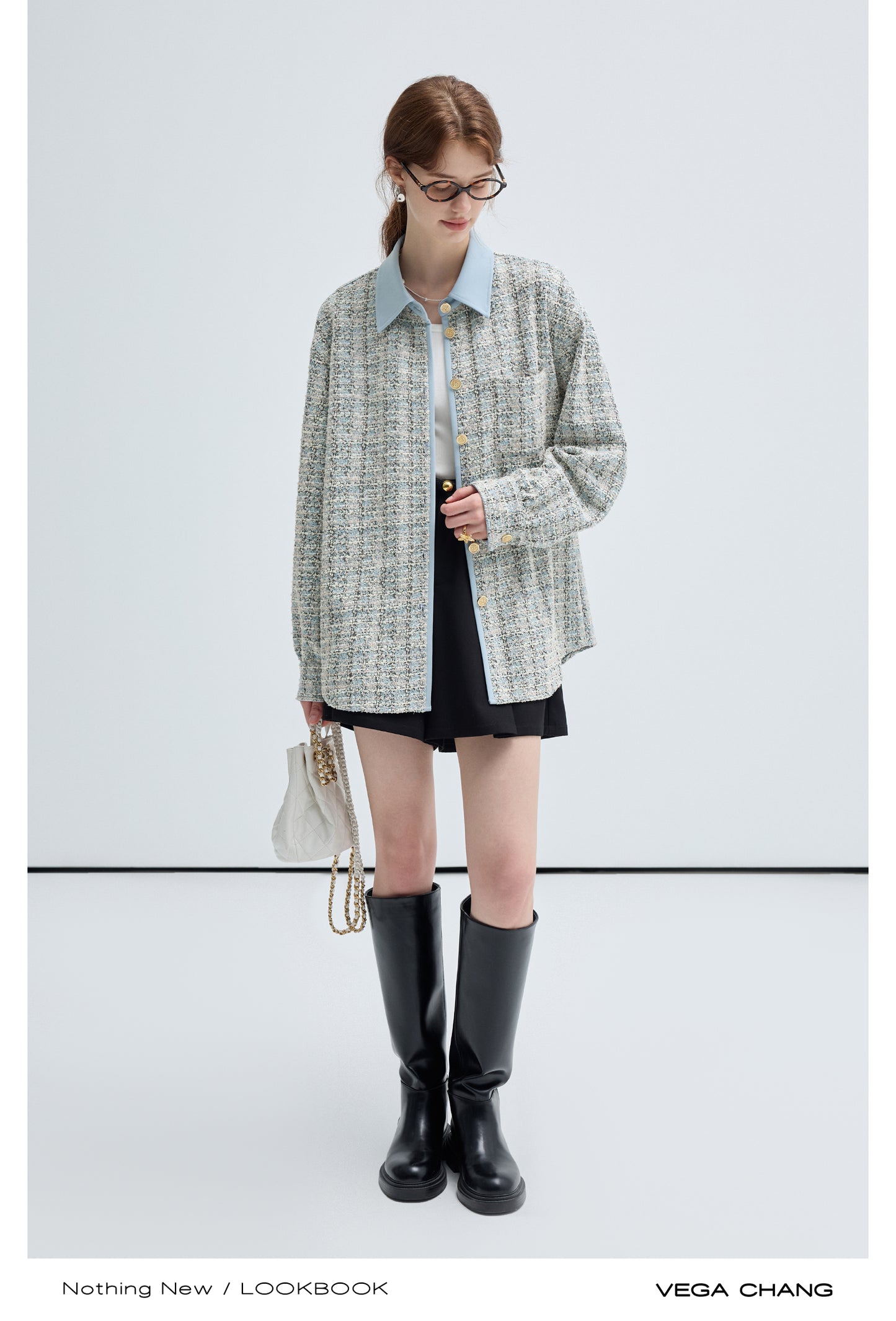 Straight Loose Fit Long Sleeved Tweed Shirt