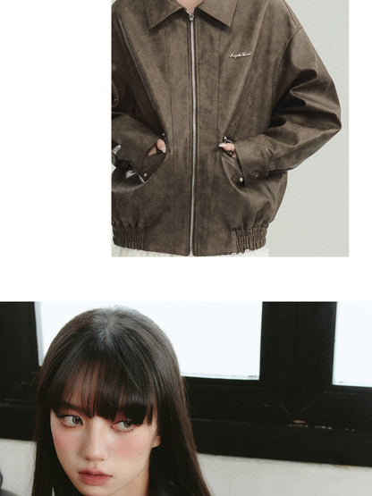 Faux Leather Layered-Look Bomber Jacket