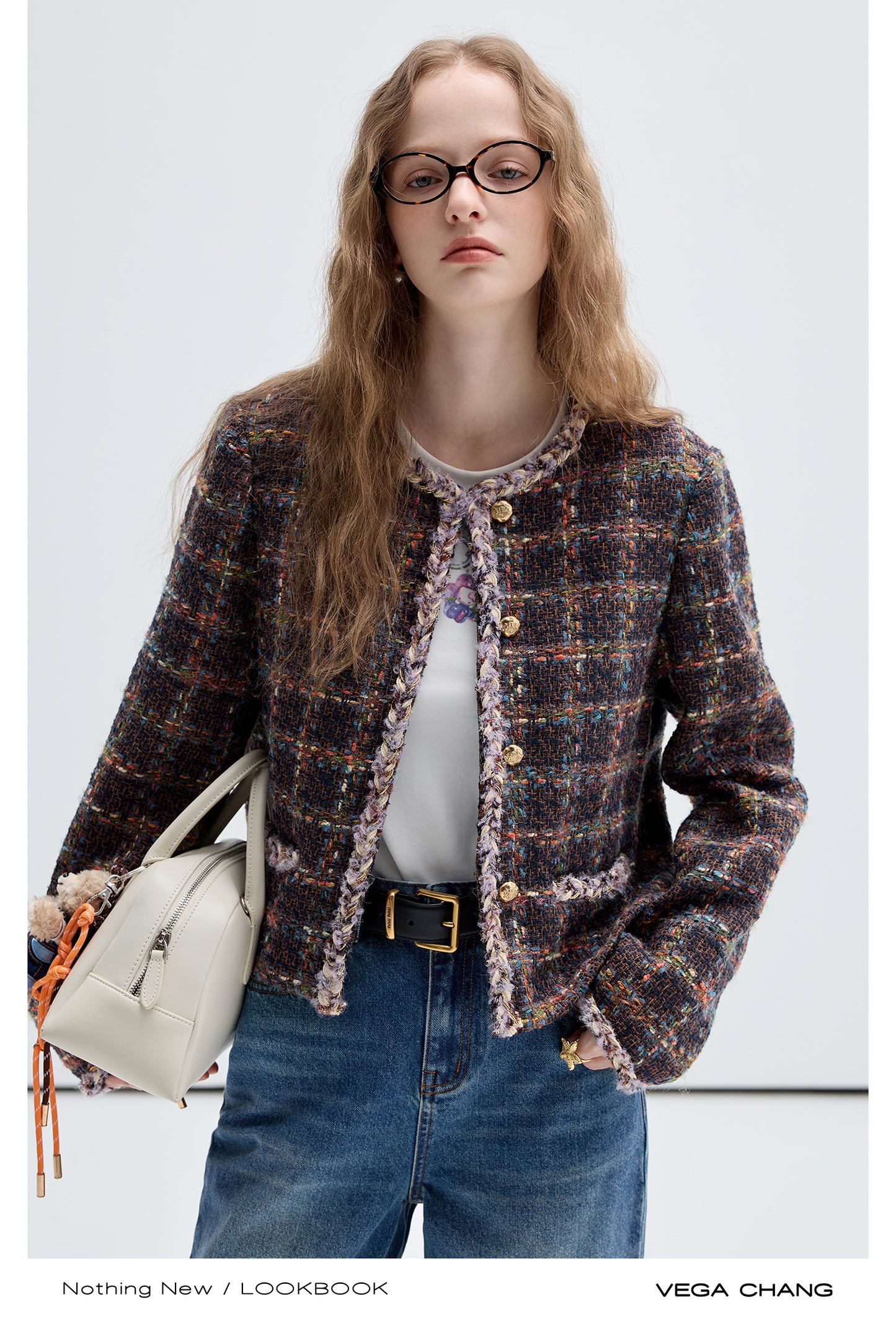 Braided Trim Grid Short Tweed Jacket