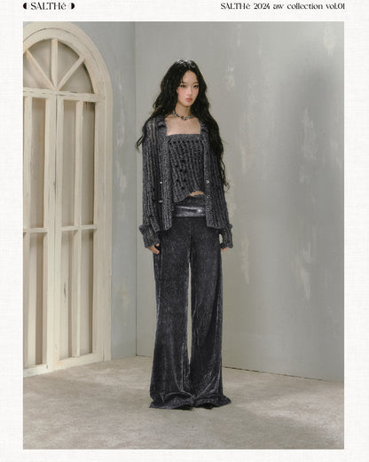 Printed Waist Wide-Leg Velvet Chenille Pants