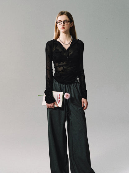 Drawstring Waist Wide-Leg Straight Pants