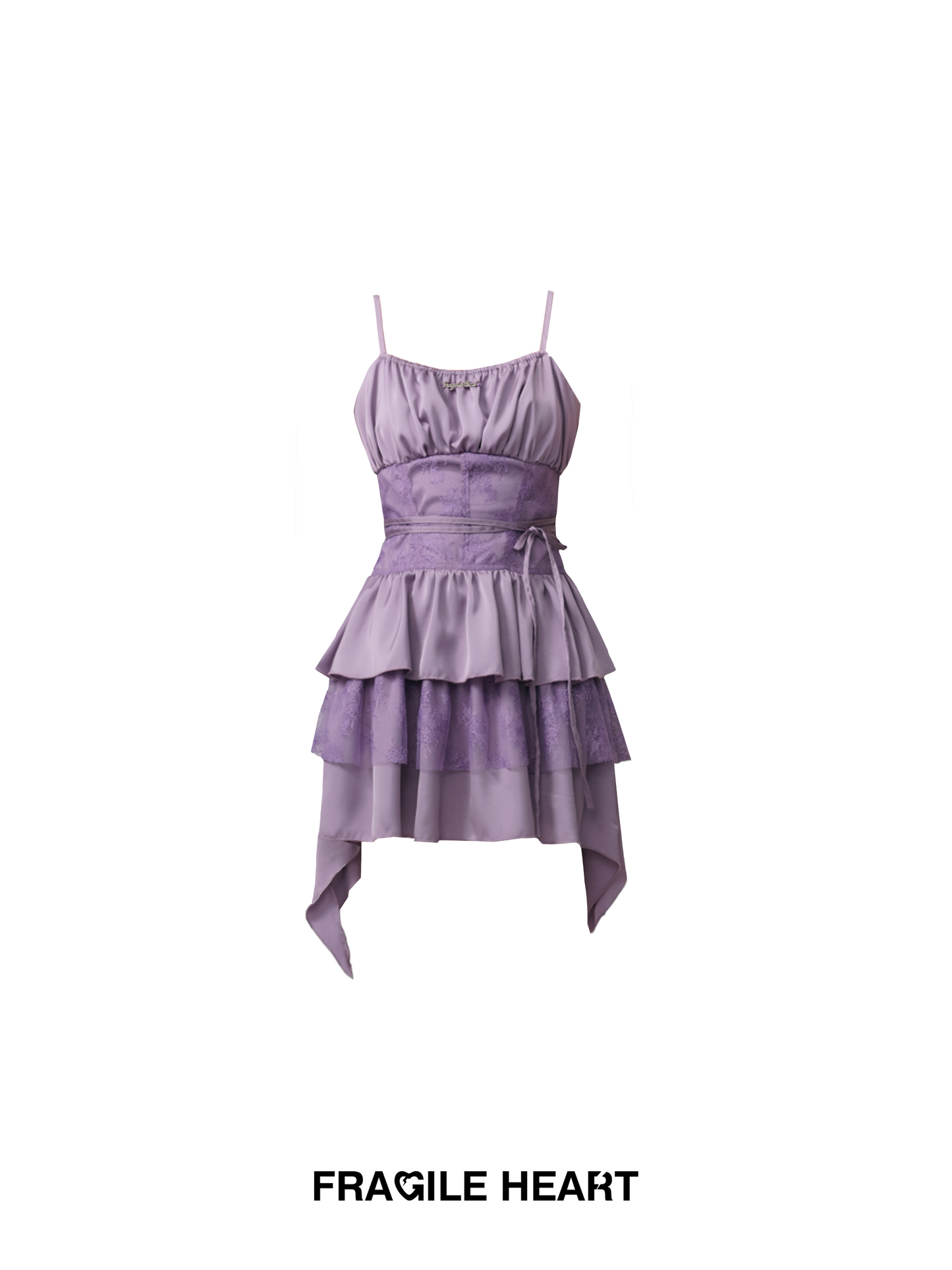 Lace Mixed Ruffled Mini Camisole Dress With Waist Strap