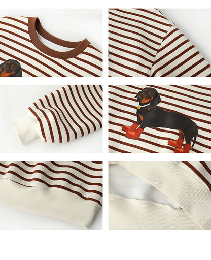 Dachshund Print Stripe Knit Sweatshirt