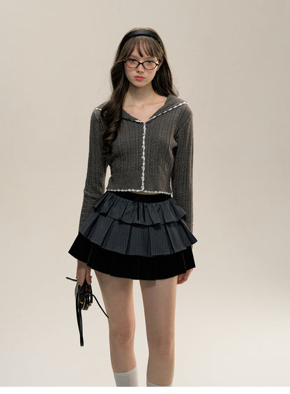 Contrast Edge Collared Pointelle Cardigan