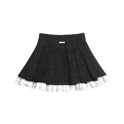 Dual Closure Tweed Jacket And Pleated Frill Skirt