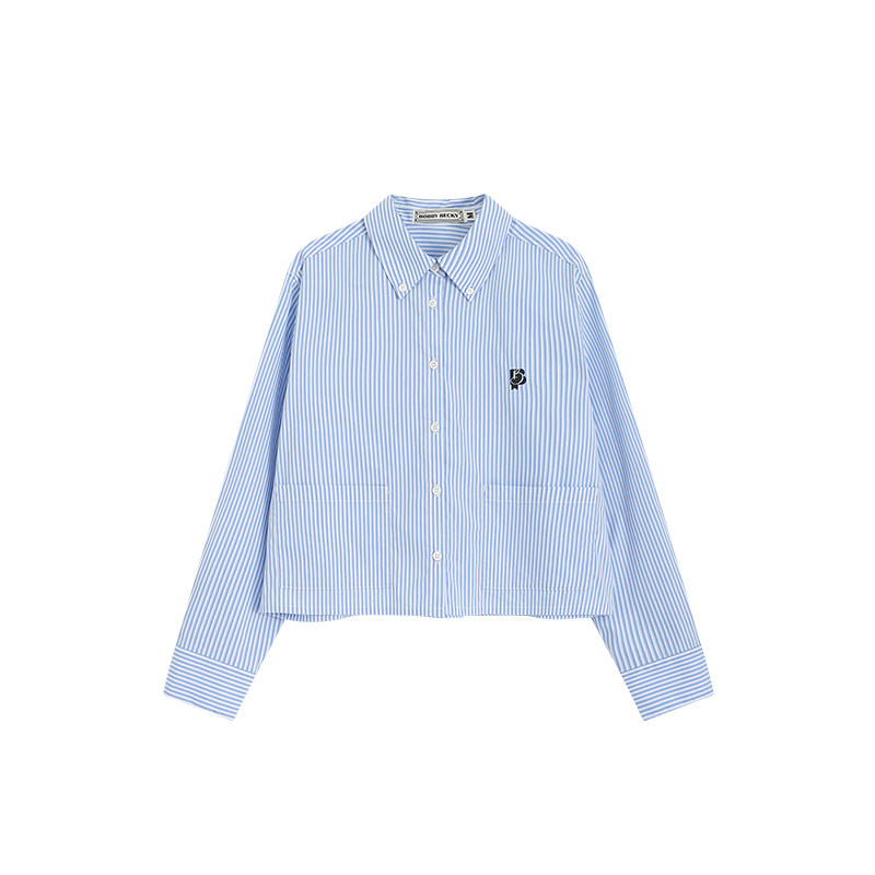 Embroidered Button-Down Stripe Shirt With Pockets