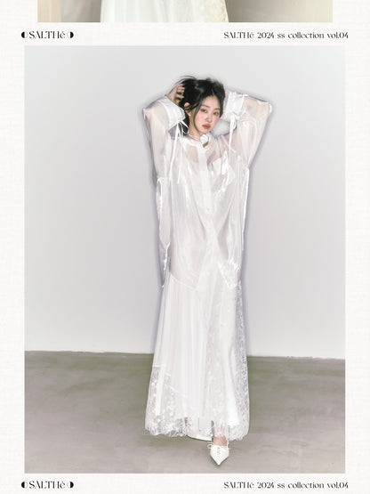 Luminous Loose Fit Long Sheer Ribbon Shirt