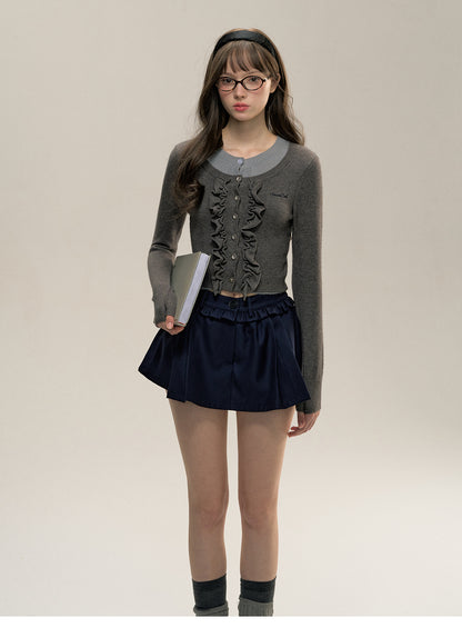 Glove Sleeve Frill Cropped Cardigan