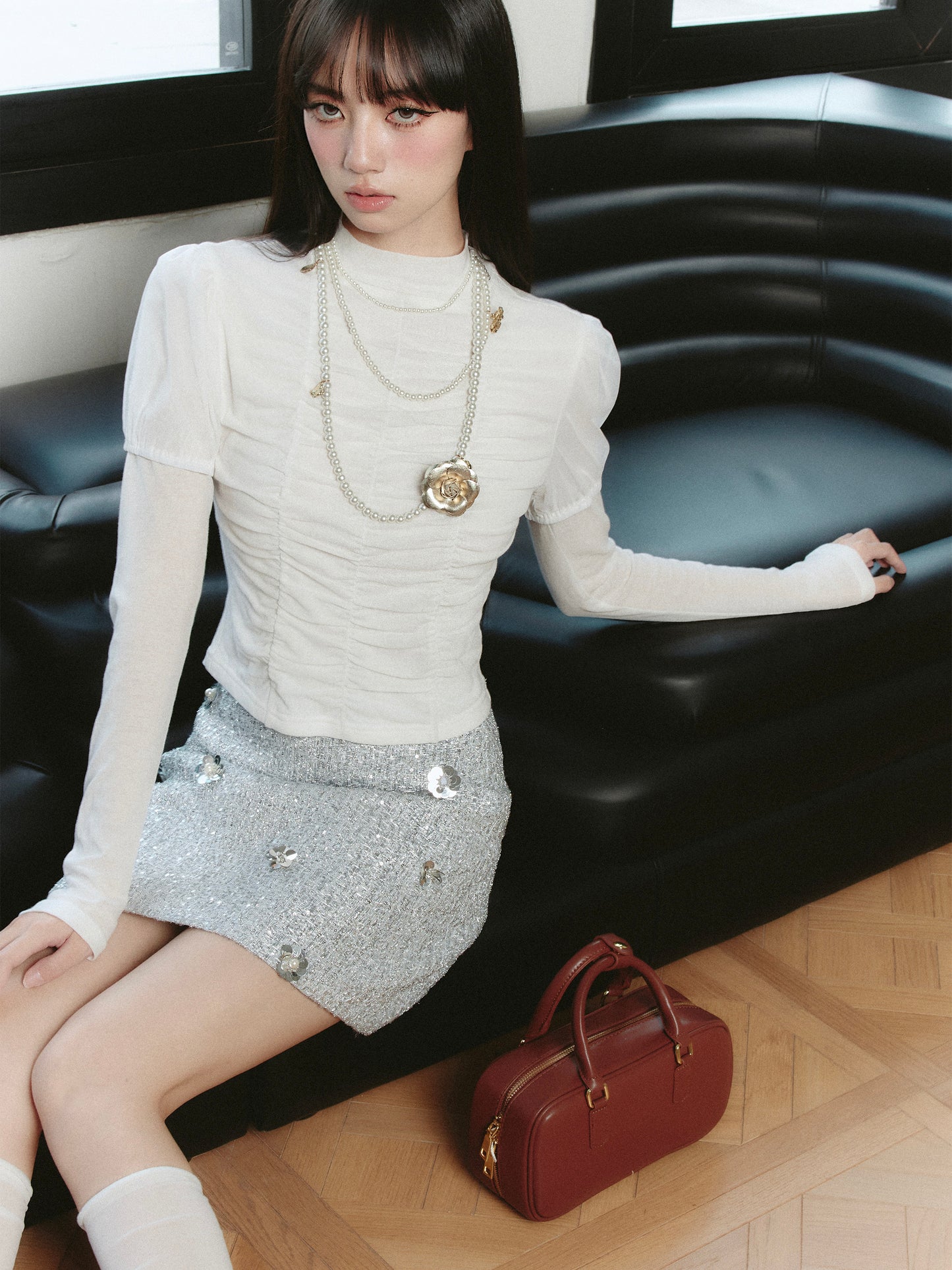 Lurex Beaded Sequin Mini Skirt