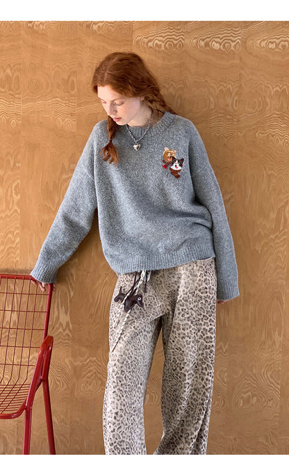 Playful Cats Embroidery Soft Sweater