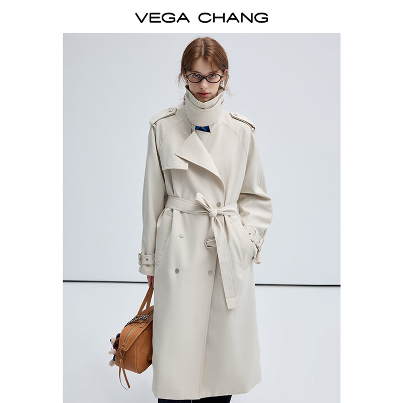 Stand Collar Double Breasted Long Trench Coat