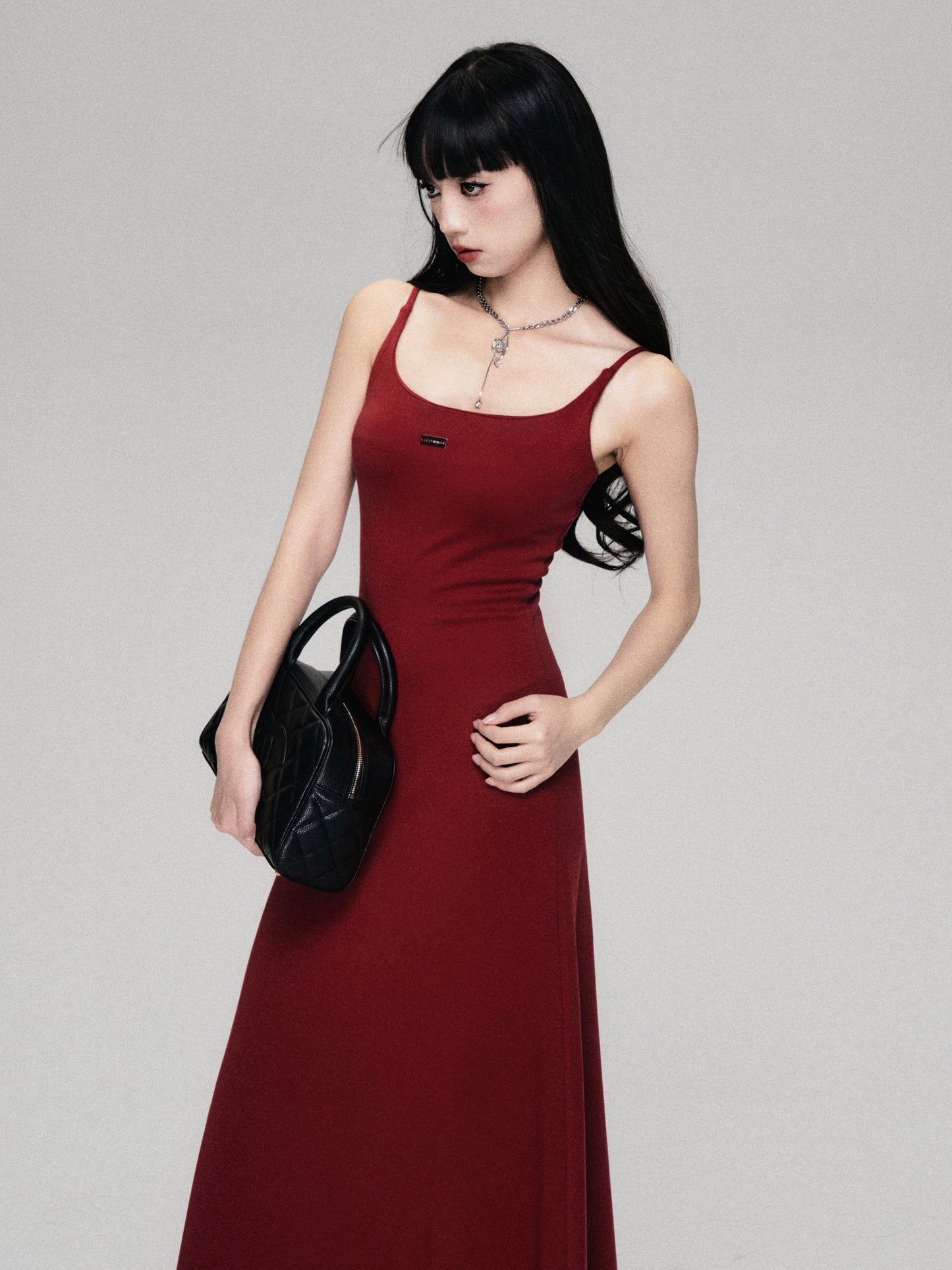 Sleeveless Zip-Up Long Fitted Knit Dress