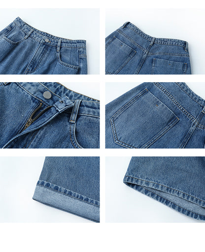 High Waist Loose Fit Starry Washed Straight Jeans