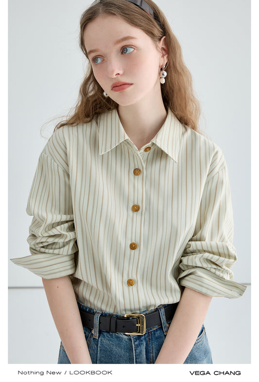 Striped Drop Shoulder Shirt With Amber Buttons