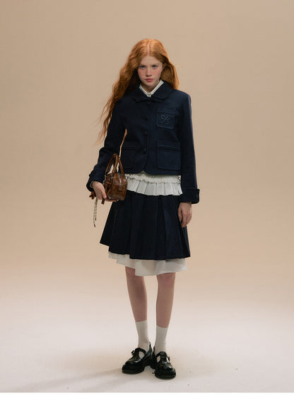 College Style Short Jacket And Pleated Skirt