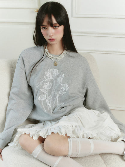 Lace Flower Embroidery Relax Fit Sweatshirt