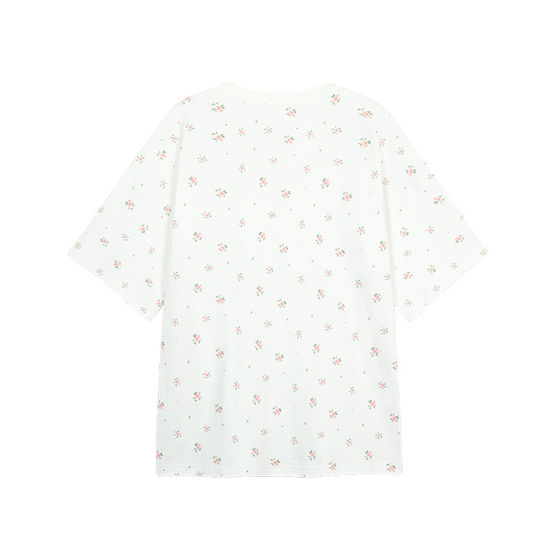 Oversized Floral Patterned Cotton T-Shirt