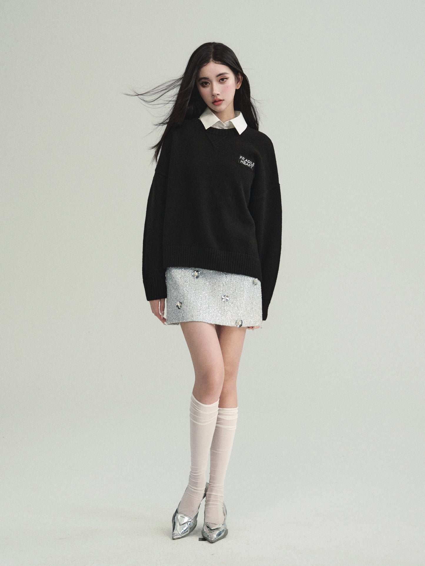 Basic Wool Blend Jacquard Logo Sweater