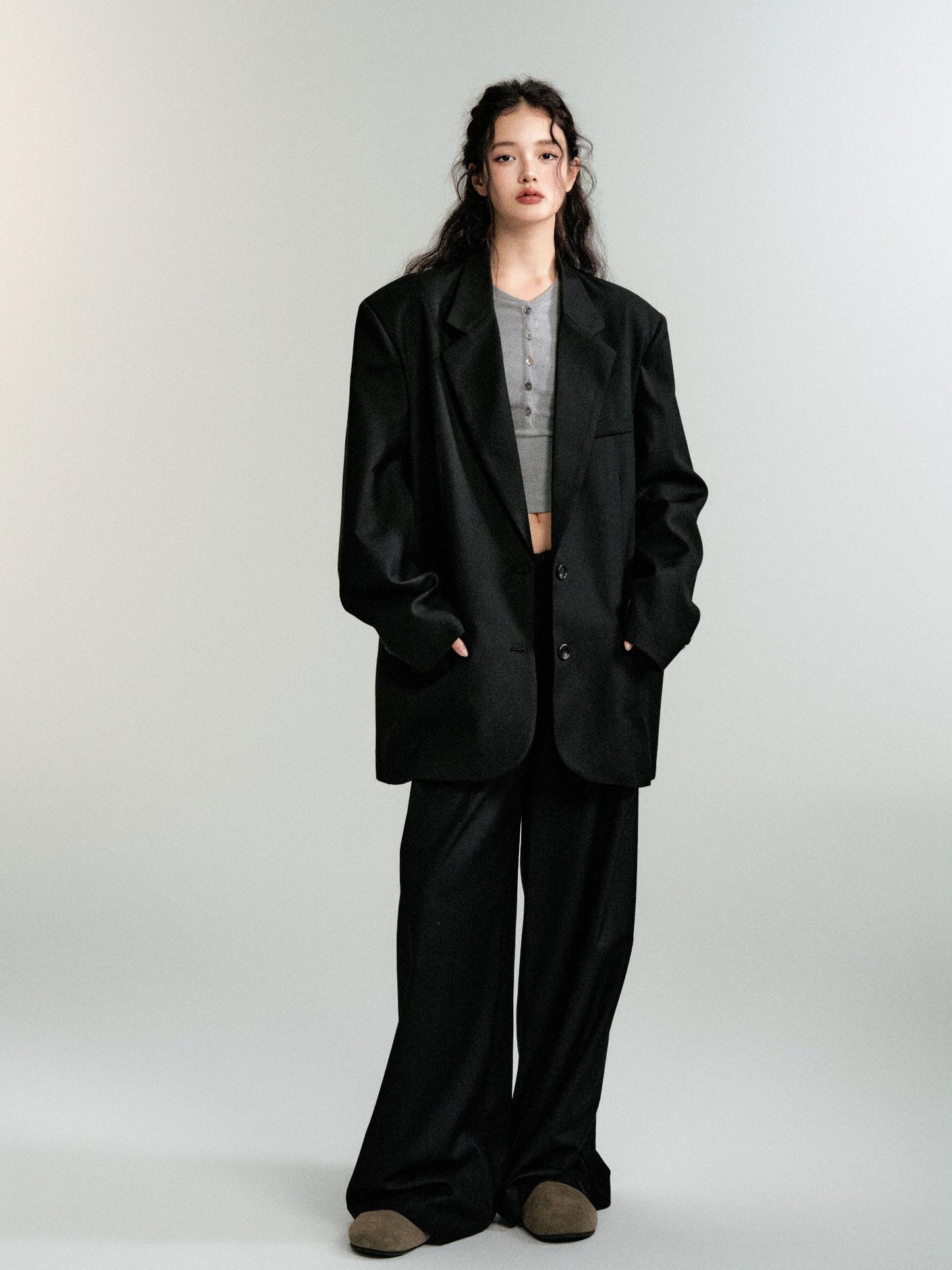 Oversized Shoulder-Padded Suit Jacket And Trousers