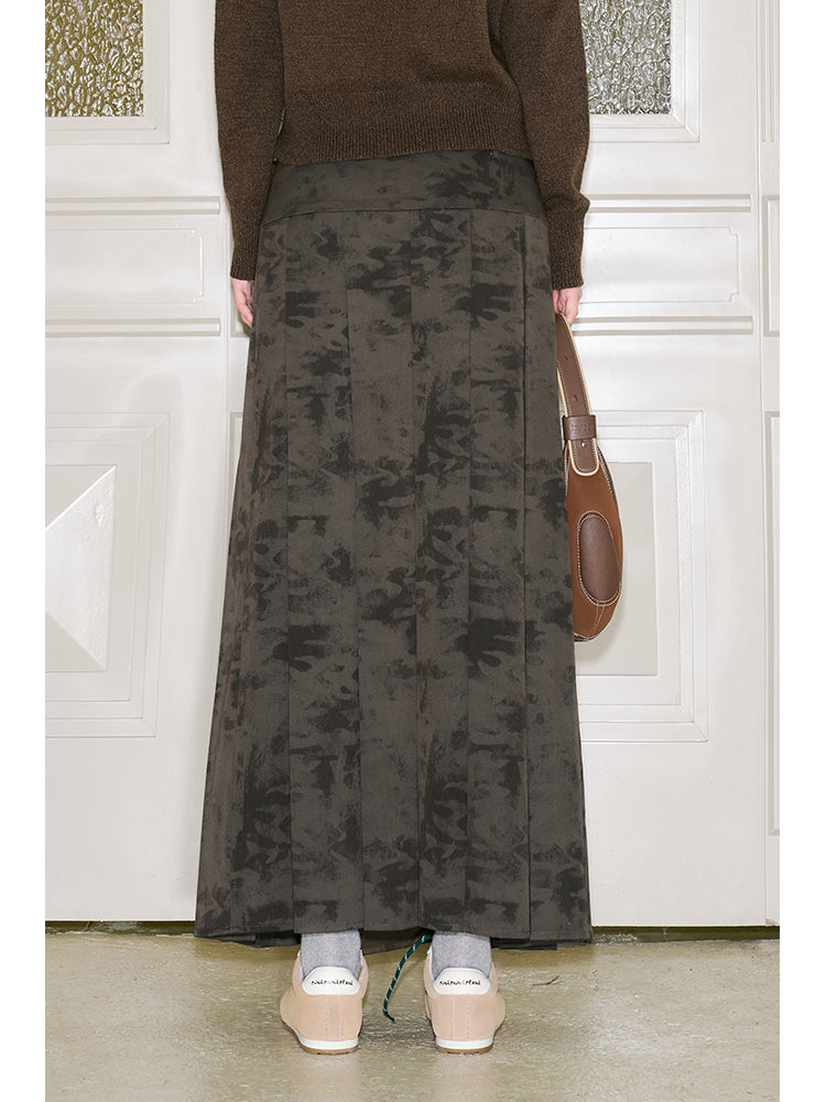 Patterned Elegant Pleated Long Skirt