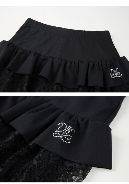 Ballet Yoga Style Lace Elastic Shorts With Rhinestones