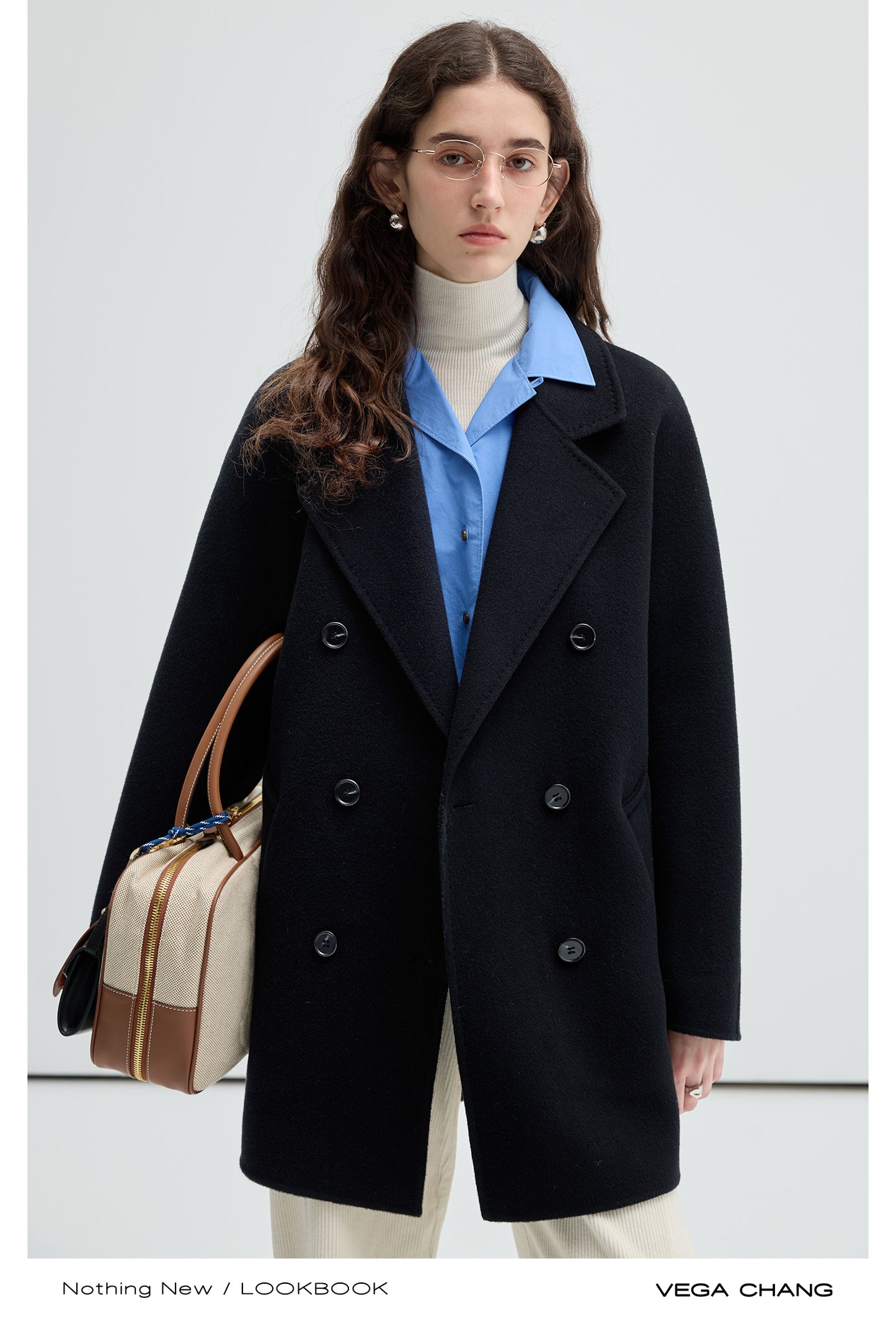 Slouchy Double-Breasted Wool Pea Coat