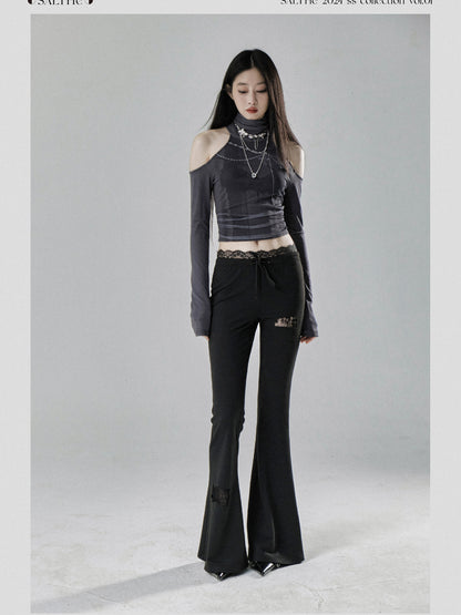 Lace Detailed Slim Fit Flared Elastic Pants