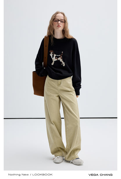 Relaxed Fit Jacquard Dog Sweater