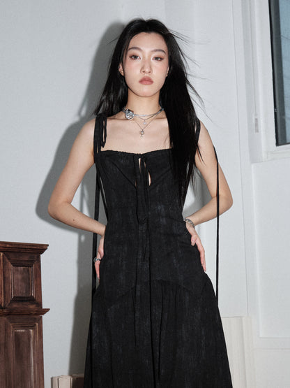 Long Tie Strap Zip-Up Maxi Camisole Dress