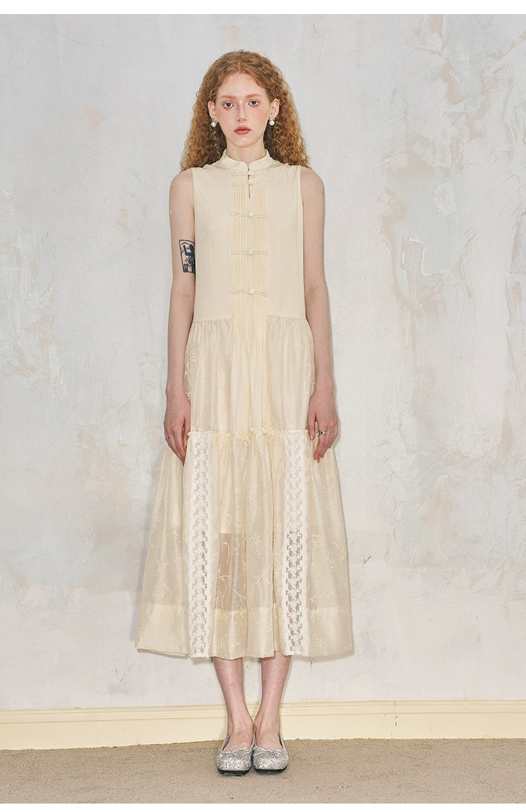 Qipao-Inspired Jacquard Sleeveless Summer Long Dress