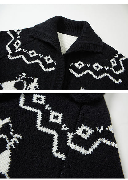 High Neck Panda Contrast Knitted Cardigan