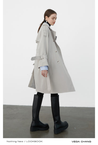 Classic Belted Double Breasted Midi Trench Coat