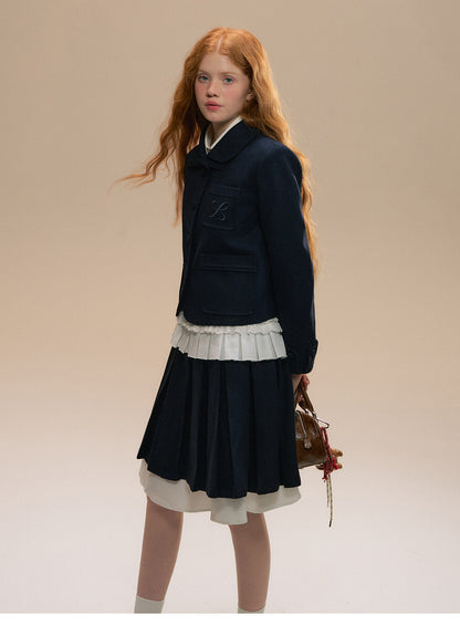 College Style Short Jacket And Pleated Skirt