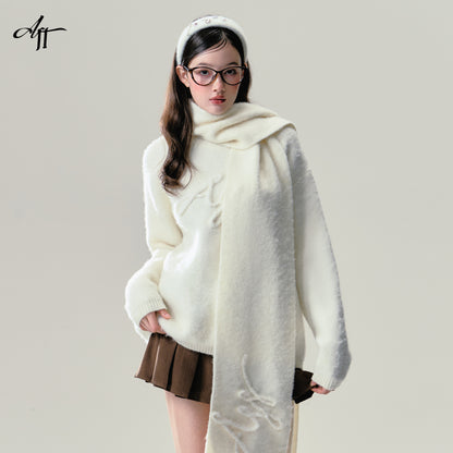 Logo wool blend knit pullover and long scarf